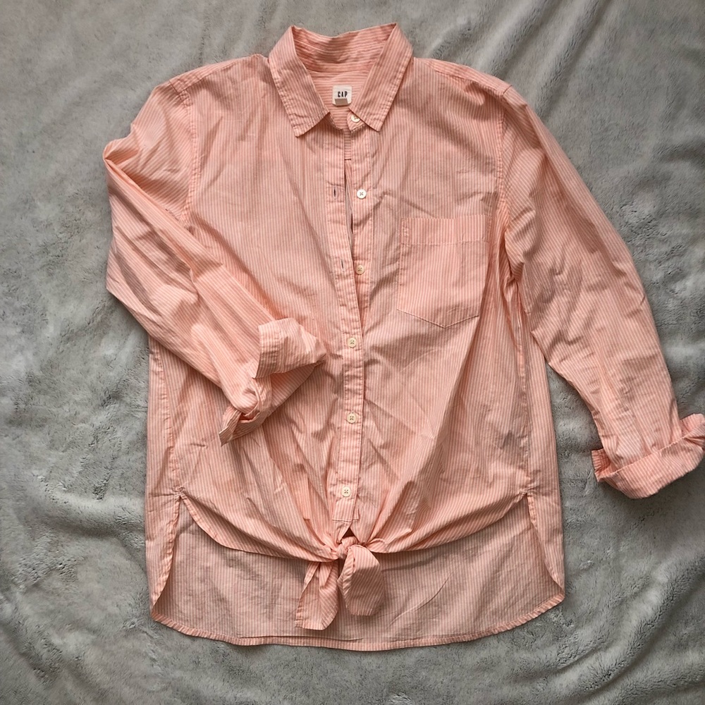 Gap tie front button down stripe shirt size M